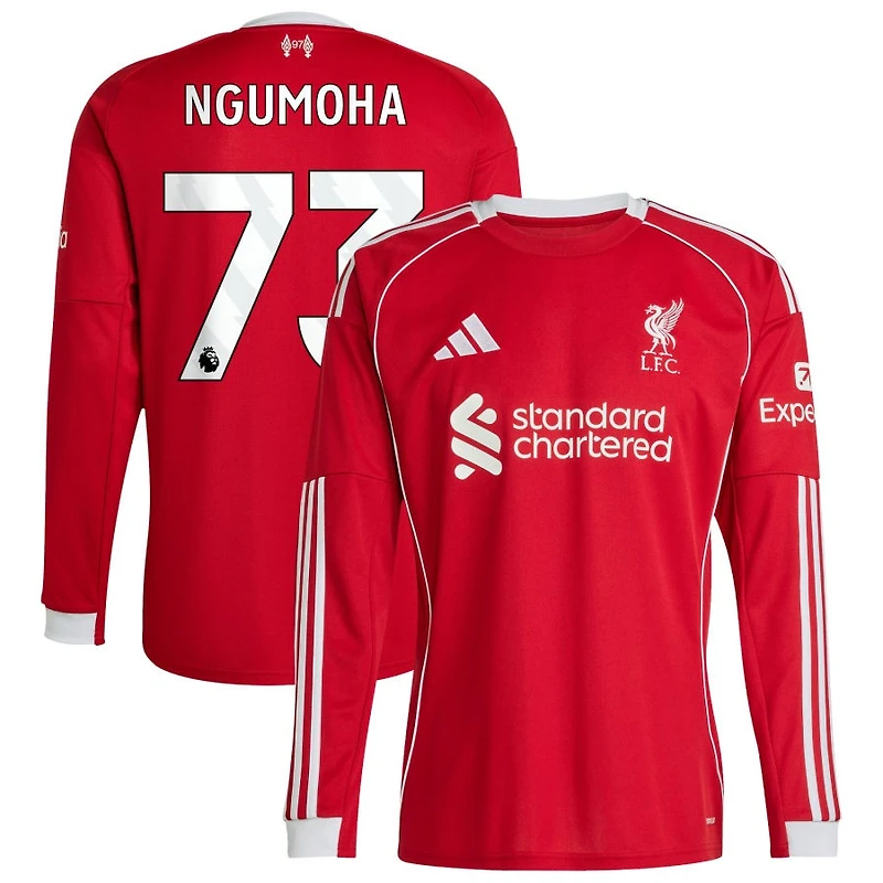 Rio Ngumoha Men's adidas Red Liverpool 2025/26 Home Custom Replica Long Sleeve Jersey