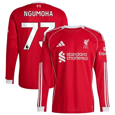 Rio Ngumoha Men's adidas Red Liverpool 2025/26 Home Custom Replica Long Sleeve Jersey