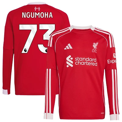 Rio Ngumoha Youth adidas  Red Liverpool 2025/26 Home Custom Replica Long Sleeve Jersey