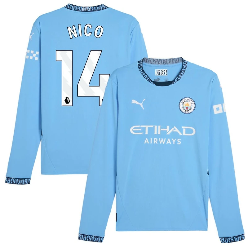 Nico Gonzalez Nico Men's Puma Light Blue Manchester City 2024/25 Home Replica Long Sleeve Custom Jersey