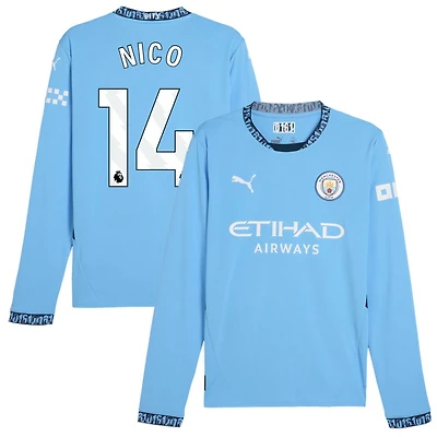 Nico Gonzalez Nico Men's Puma Light Blue Manchester City 2024/25 Home Replica Long Sleeve Custom Jersey