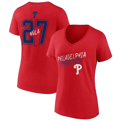 Women's Red Philadelphia Phillies Hustle Personalized Name & Number V-Neck T-Shirt
