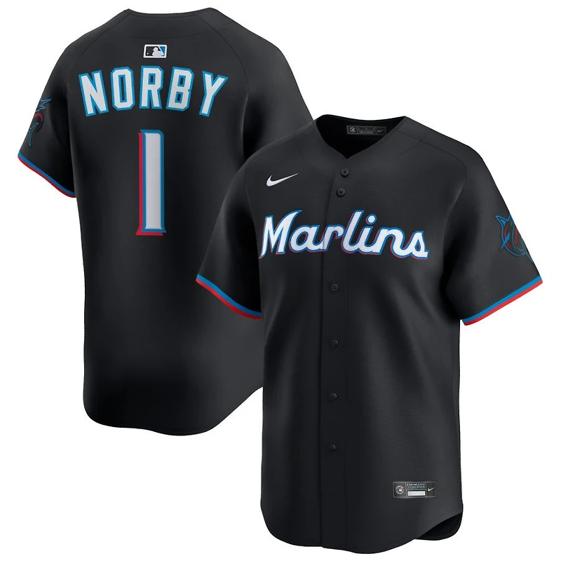Connor Norby Men's Nike Black Miami Marlins Alternate Limited Custom Jersey