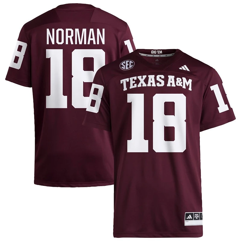 Tristan Norman Men's adidas  Maroon Texas A&M Aggies NIL Pick-A-Player Home Premier Football Jersey