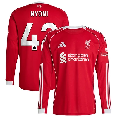 Trey Nyoni Men's adidas Red Liverpool 2025/26 Home Custom Replica Long Sleeve Jersey