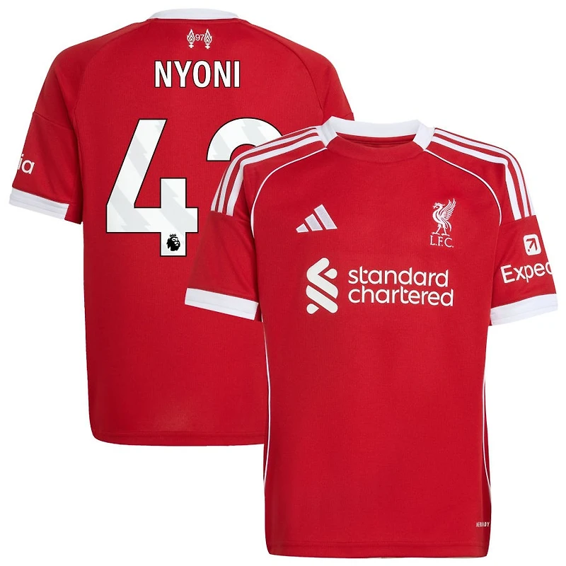 Trey Nyoni Youth adidas  Red Liverpool 2025/26 Home Custom Replica Jersey