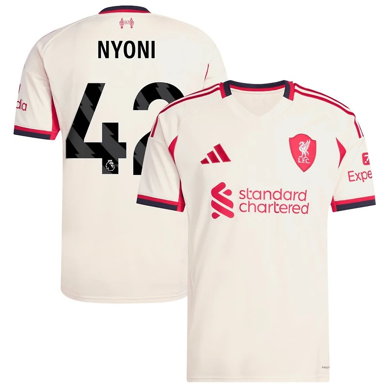 Trey Nyoni Men's adidas White Liverpool 2025/26 Away Replica Custom Jersey