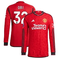 Chido Obi Men's adidas  Red Manchester United 2023/24 Home Authentic Custom Long Sleeve Jersey