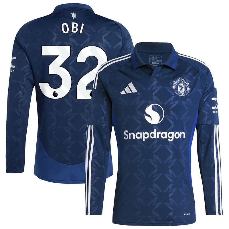 Chido Obi Men's adidas Navy Manchester United 2024/25 Away Replica Long Sleeve Custom Jersey