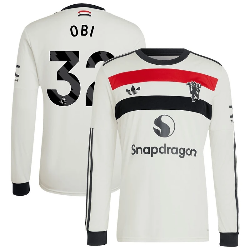 Chido Obi Men's adidas Originals  Cream Manchester United 2024/25 Third Custom Replica Long Sleeve Jersey