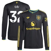 Chido Obi Men's adidas  Black Manchester United 2025/26 Third Authentic Long Sleeve Custom Jersey