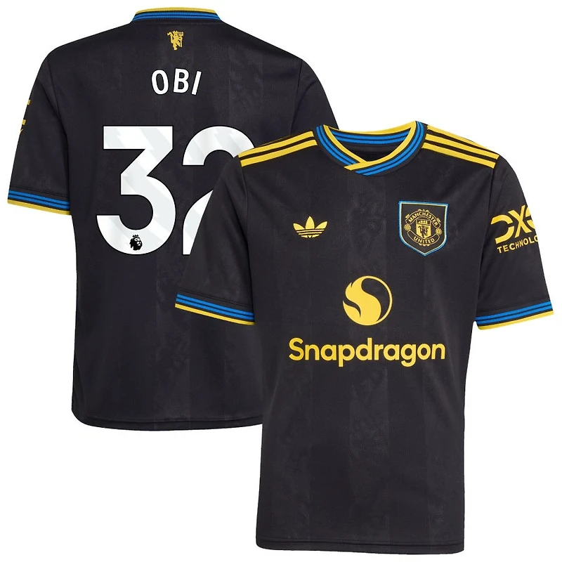 Chido Obi Youth adidas Black Manchester United 2025/26 Third Replica Custom Jersey