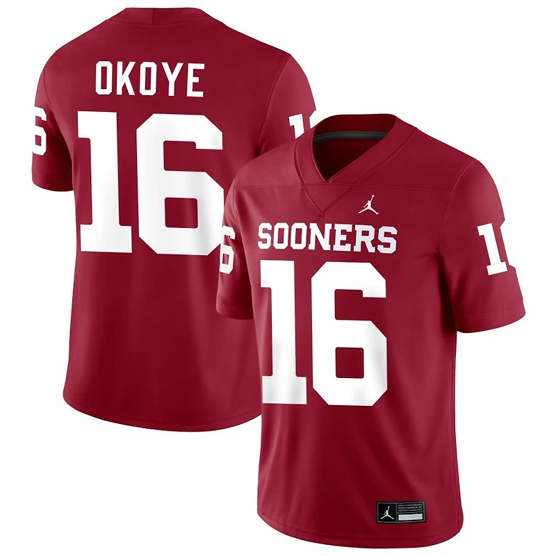 Danny Okoye Men's Jordan Brand Crimson Oklahoma Sooners NIL Pick-A-Player Football Replica Jersey