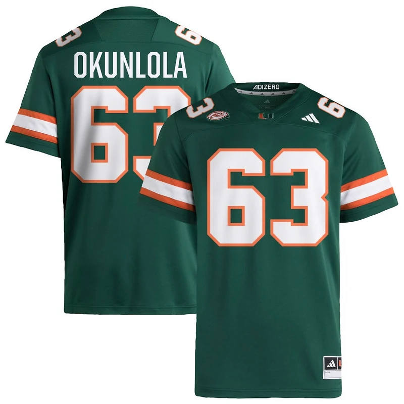 Samson Okunlola Men's adidas  Green Miami Hurricanes NIL Pick-A-Player Alternate Premier Football Jersey