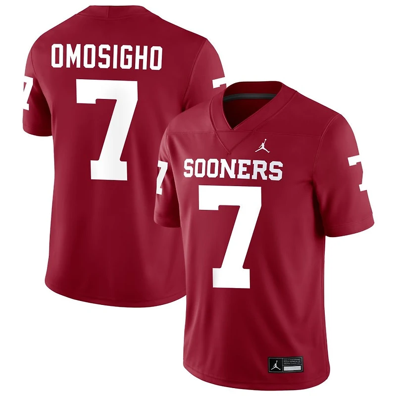 Sammy Omosigho Men's Jordan Brand Crimson Oklahoma Sooners NIL Pick-A-Player Football Replica Jersey
