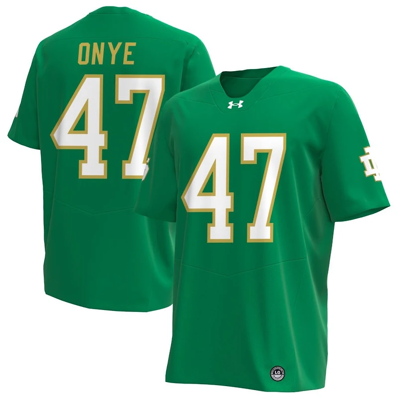 Jason Onye Men's Under Armour Kelly Green Notre Dame Fighting Irish Alternate NIL Pick-A-Player Replica Football Jersey