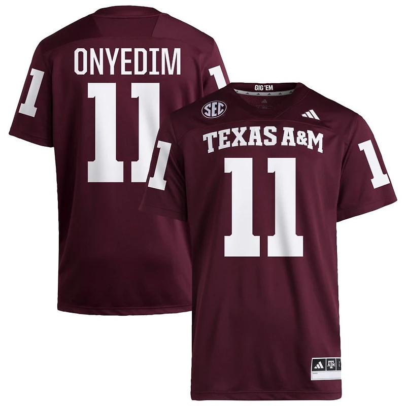 Tyler Onyedim Men's adidas  Maroon Texas A&M Aggies NIL Pick-A-Player Home Premier Football Jersey