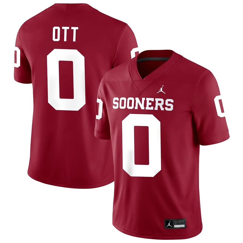 Jaydn Ott Men's Jordan Brand Crimson Oklahoma Sooners NIL Pick-A-Player Football Replica Jersey