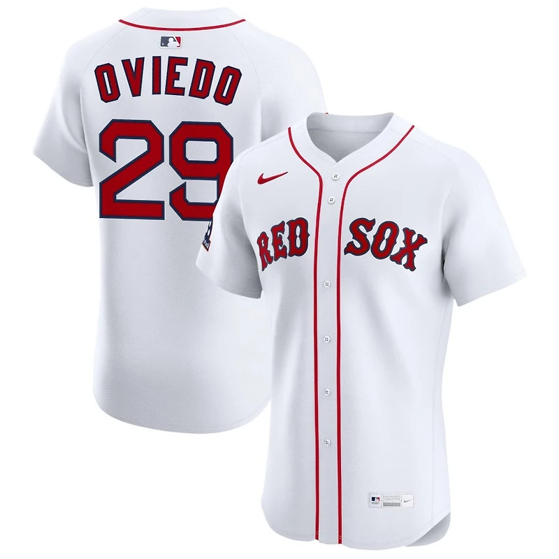 Johan Oviedo Men's Nike White Boston Red Sox Home Elite Sponsor Patch Custom Jersey