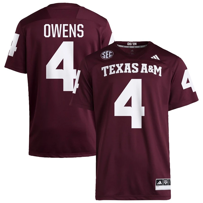Ruben Owens Men's adidas Maroon Texas A&M Aggies NIL Pick-A-Player Home Premier Football Jersey