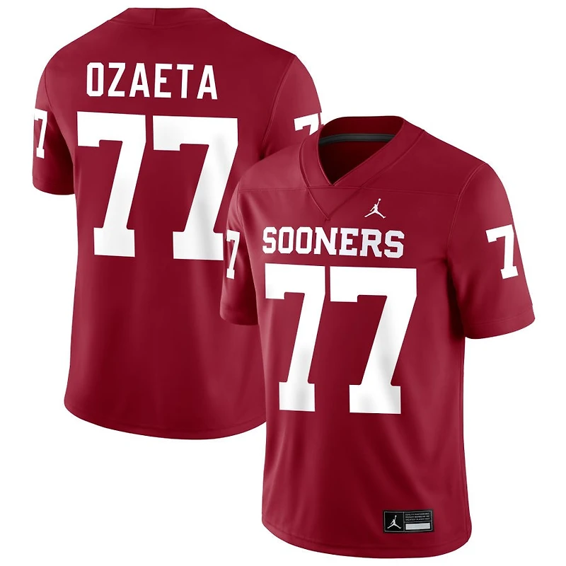 Heath Ozaeta Men's Jordan Brand Crimson Oklahoma Sooners NIL Pick-A-Player Football Replica Jersey