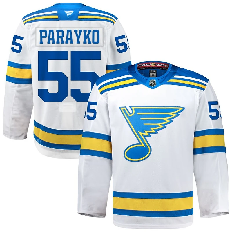 Colton Parayko Men's Fanatics White St. Louis Blues Away Authentic Pro Custom Jersey