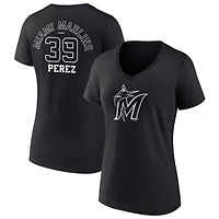 Women's Black Miami Marlins Monochrome Personalized Name & Number V-Neck T-Shirt
