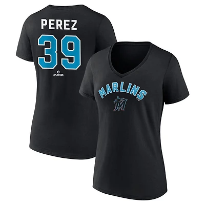 Women's Black Miami Marlins Personalized Winning Streak Name & Number V-Neck T-Shirt
