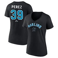 Women's Black Miami Marlins Personalized Winning Streak Name & Number V-Neck T-Shirt