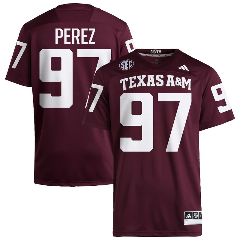 Alessandro Perez Men's adidas  Maroon Texas A&M Aggies NIL Pick-A-Player Home Premier Football Jersey