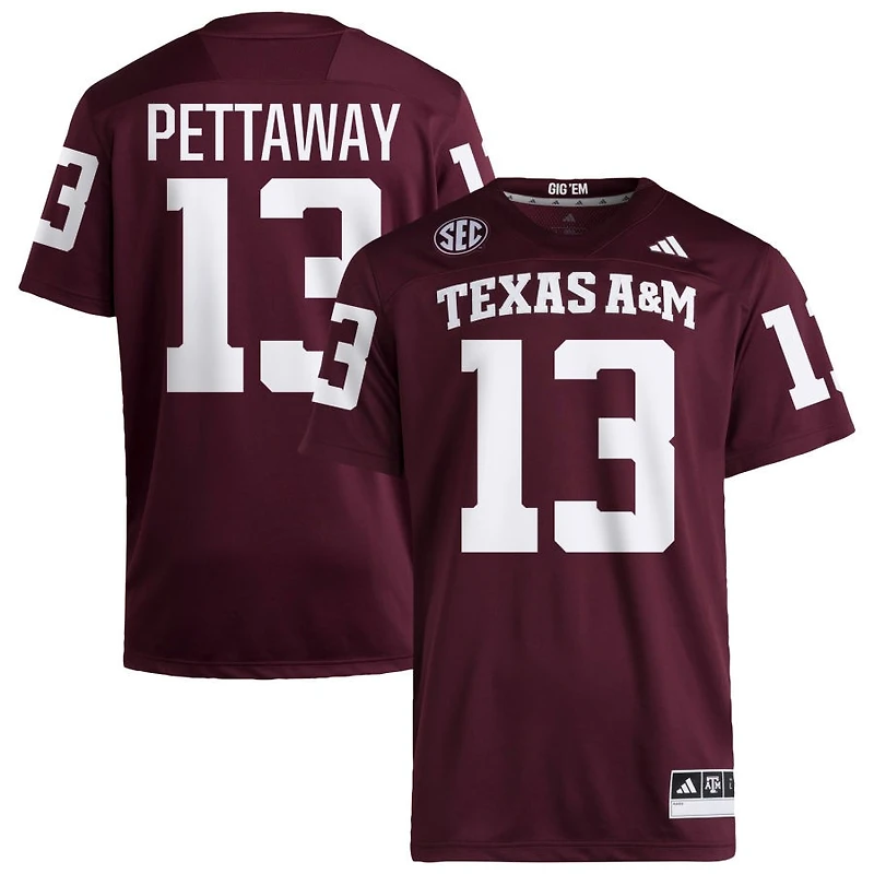 Deyjhon Pettaway Men's adidas  Maroon Texas A&M Aggies NIL Pick-A-Player Home Premier Football Jersey