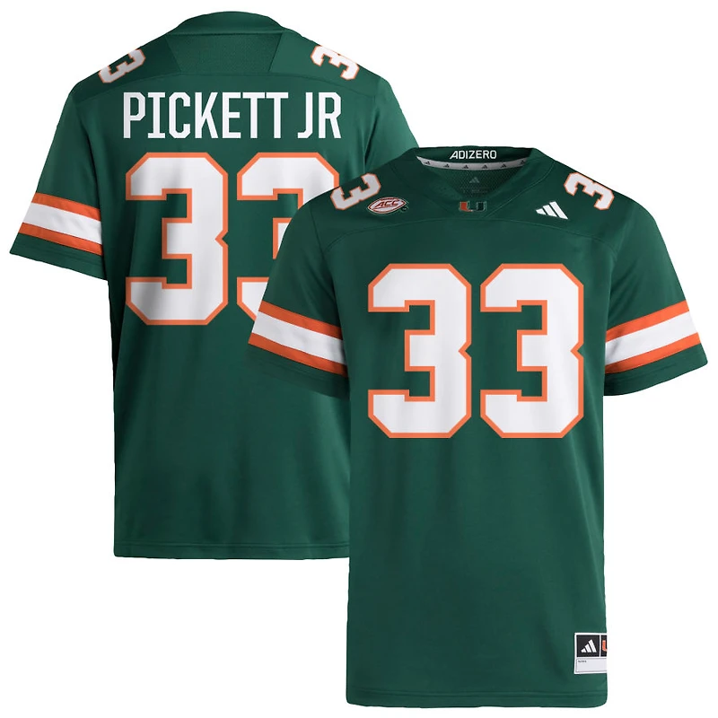 Booker Pickett Jr Men's adidas  Green Miami Hurricanes NIL Pick-A-Player Alternate Premier Football Jersey