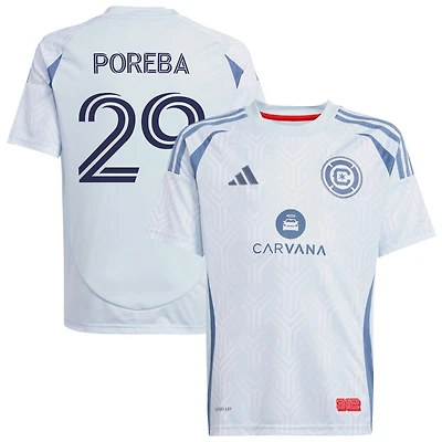 David Poreba Youth adidas Light Blue Chicago Fire 2025 The Municipal Kit Replica Custom Jersey