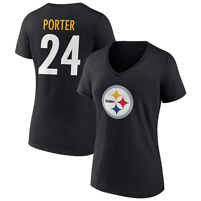 Women's Black Pittsburgh Steelers Team Authentic Personalized Name & Number V-Neck T-Shirt