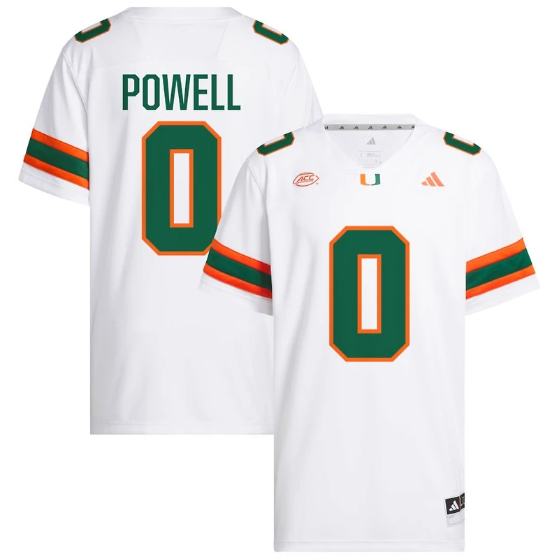 Mishael Powell Men's adidas  White Miami Hurricanes NIL Pick-A-Player White Premier Football Jersey