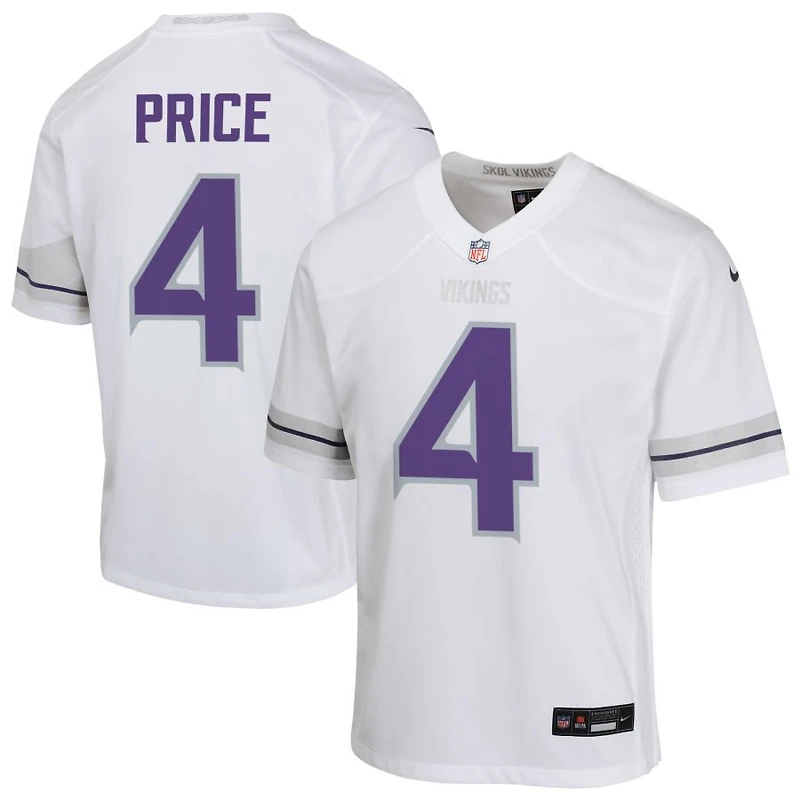 Myles Price Youth Nike White Minnesota Vikings Alternate Custom Game Jersey