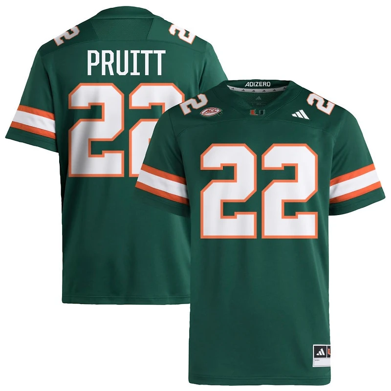 Cam Pruitt Men's adidas  Green Miami Hurricanes NIL Pick-A-Player Alternate Premier Football Jersey