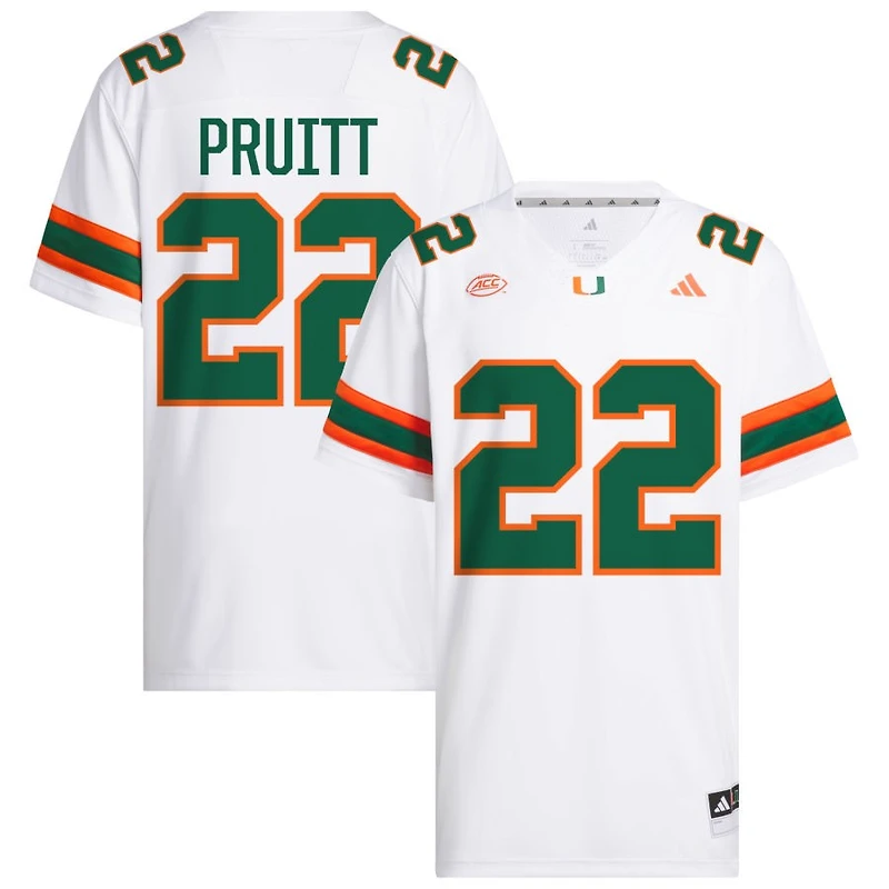 Cam Pruitt Men's adidas  White Miami Hurricanes NIL Pick-A-Player White Premier Football Jersey