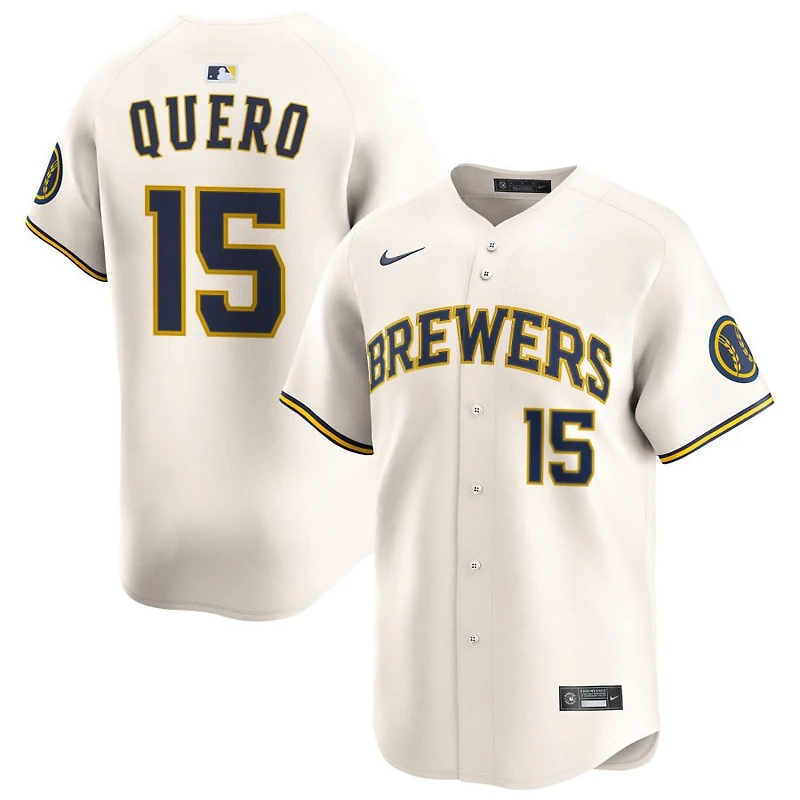 Jeferson Quero Men's Nike Cream Milwaukee Brewers Home Limited Custom Jersey