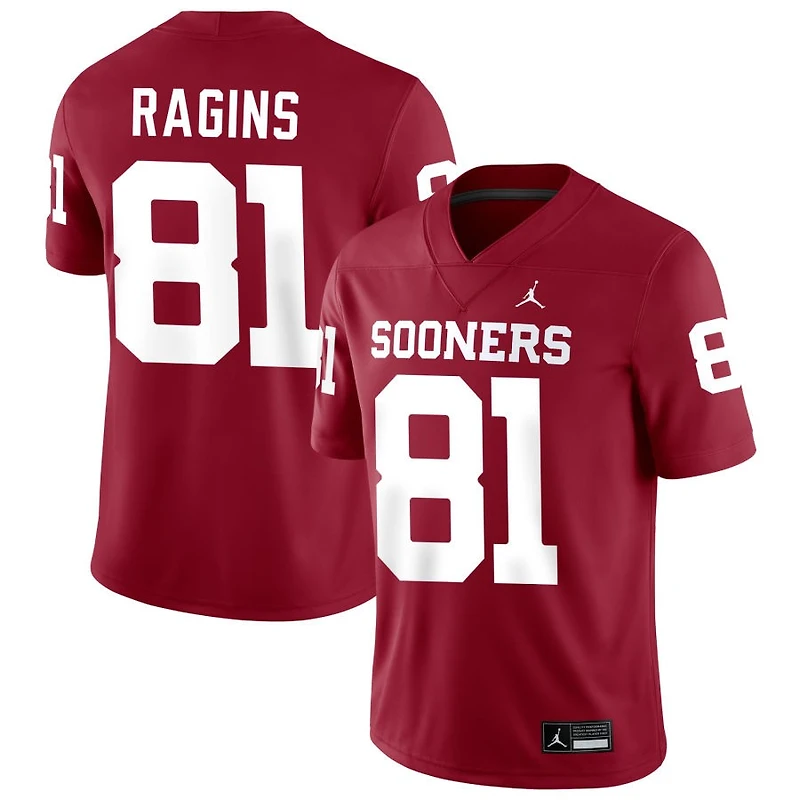 Zion Ragins Men's Jordan Brand Crimson Oklahoma Sooners NIL Pick-A-Player Football Replica Jersey
