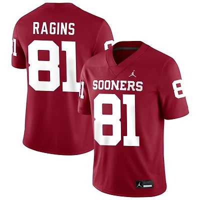 Zion Ragins Men's Jordan Brand Crimson Oklahoma Sooners NIL Pick-A-Player Football Replica Jersey