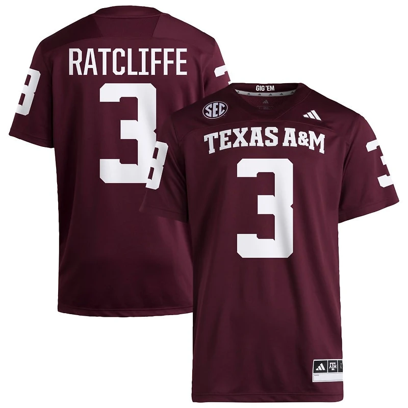 Marcus Ratcliffe Men's adidas  Maroon Texas A&M Aggies NIL Pick-A-Player Home Premier Football Jersey