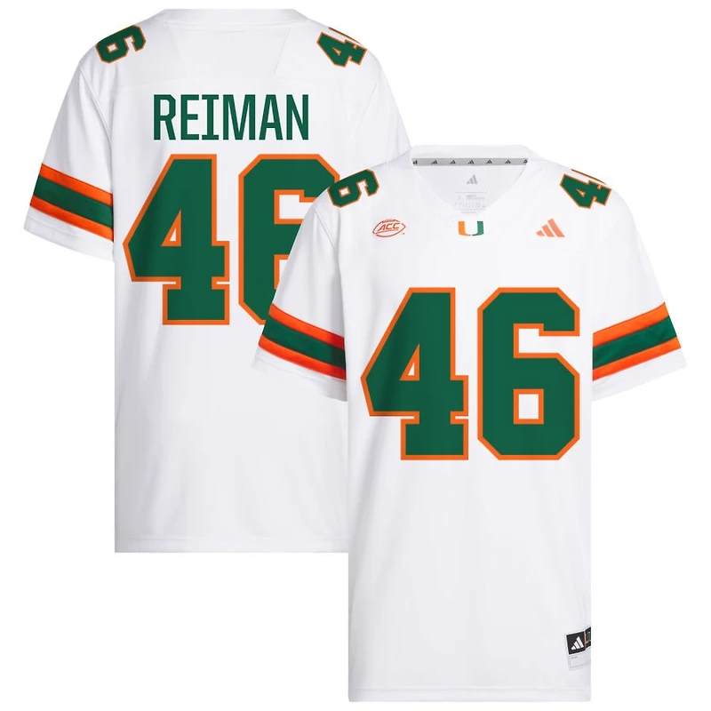 Dylan Reiman Men's adidas  White Miami Hurricanes NIL Pick-A-Player White Premier Football Jersey