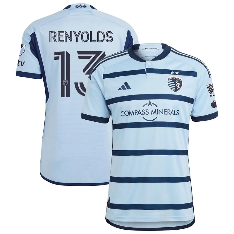 Justin Renyolds Men's adidas Light Blue Sporting Kansas City 2023 Hoops 4.0 Authentic Custom Jersey