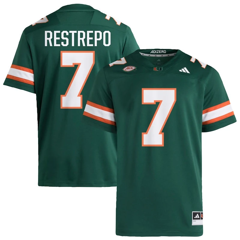 Xavier Restrepo Men's adidas  Green Miami Hurricanes NIL Pick-A-Player Alternate Premier Football Jersey