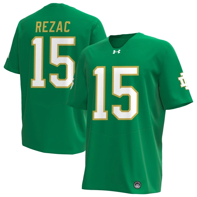 Teddy Rezac Men's Under Armour Kelly Green Notre Dame Fighting Irish Alternate NIL Pick-A-Player Replica Football Jersey