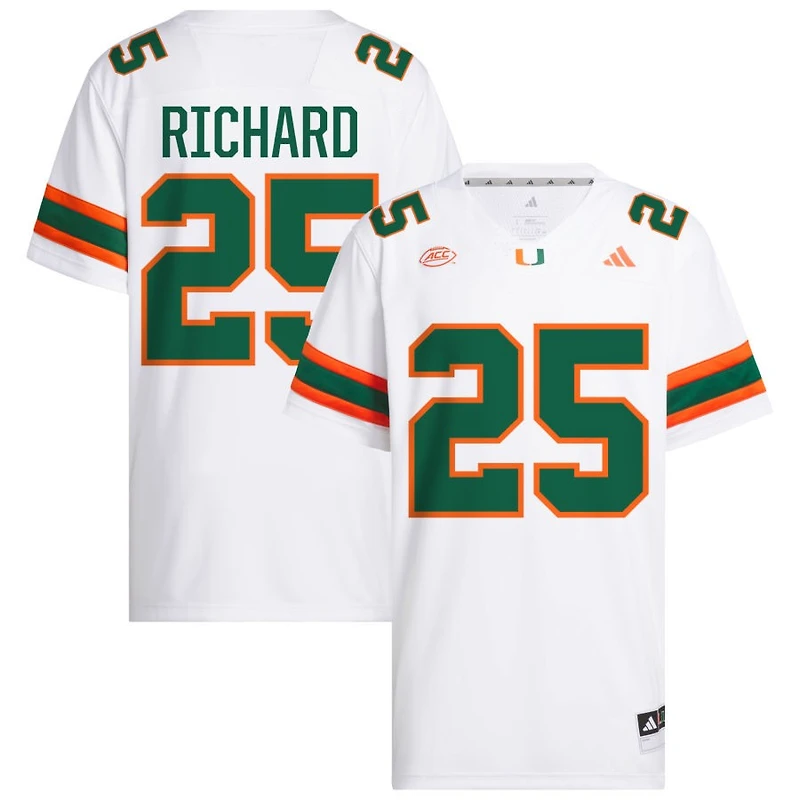 Jadais Richard Men's adidas  White Miami Hurricanes NIL Pick-A-Player White Premier Football Jersey