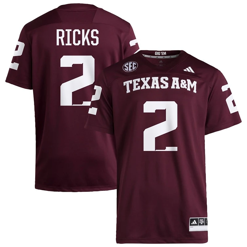 Dezz Ricks Men's adidas  Maroon Texas A&M Aggies NIL Pick-A-Player Home Premier Football Jersey