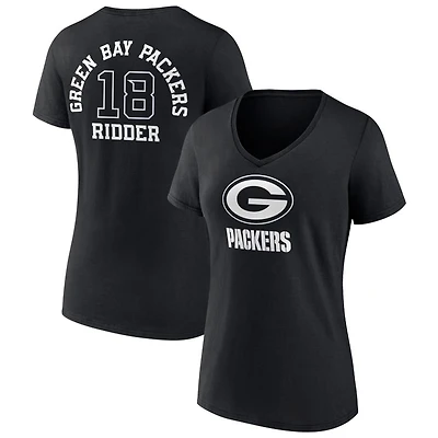 Women's Black Green Bay Packers Personalized Name & Number Monochrome V-Neck T-Shirt
