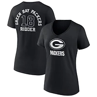 Women's Black Green Bay Packers Personalized Name & Number Monochrome V-Neck T-Shirt